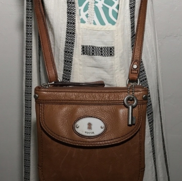 Fossil Tan Leather Small Crossbody Purse Bag - Picture 4 of 7